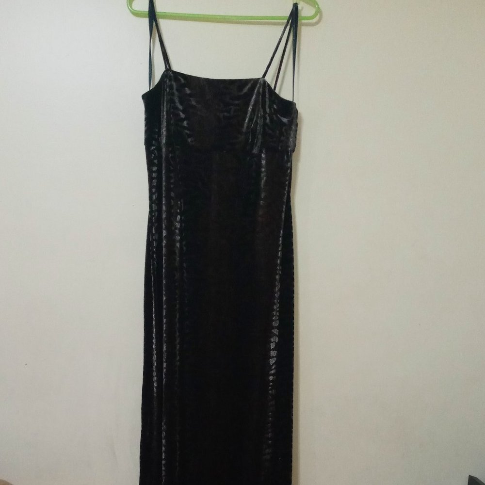 Long velvet cut out tie back dress